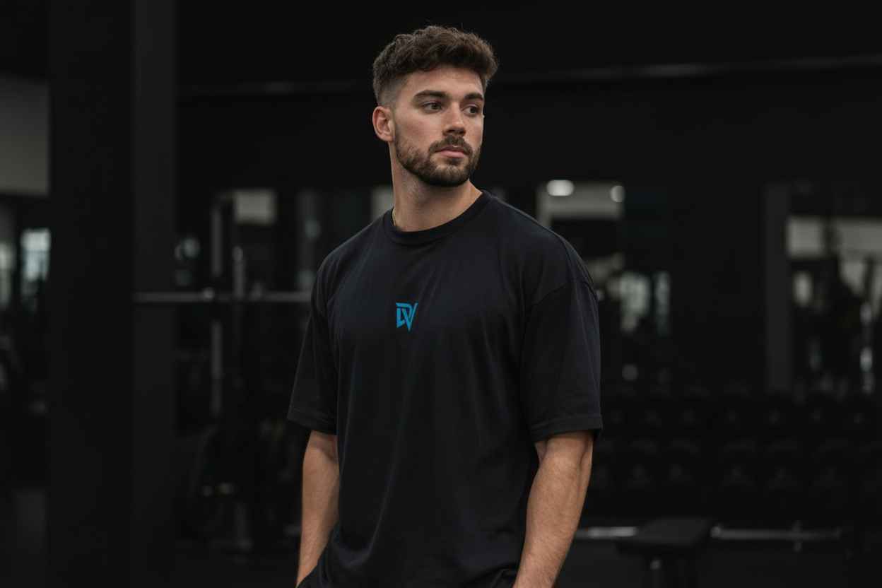 Black T-Shirt Hero - Blue Chest Logo
